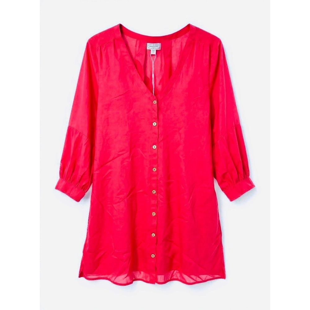 NEW Mud Pie Vienna Cover Up Coral One Size V Neck Button Front Long Sleeve